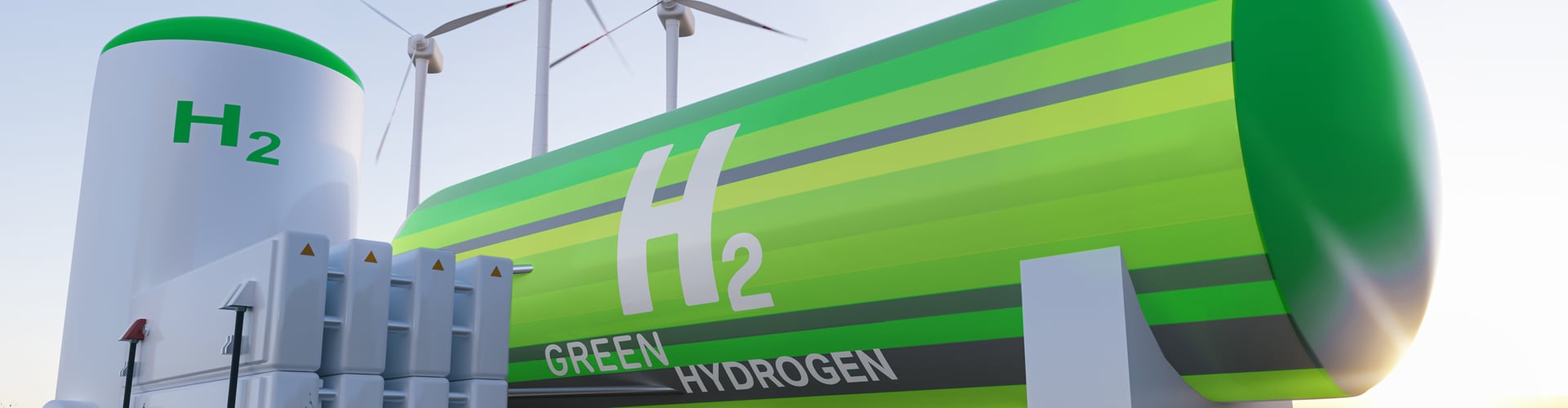 Green hydrogen tanks and wind turbines